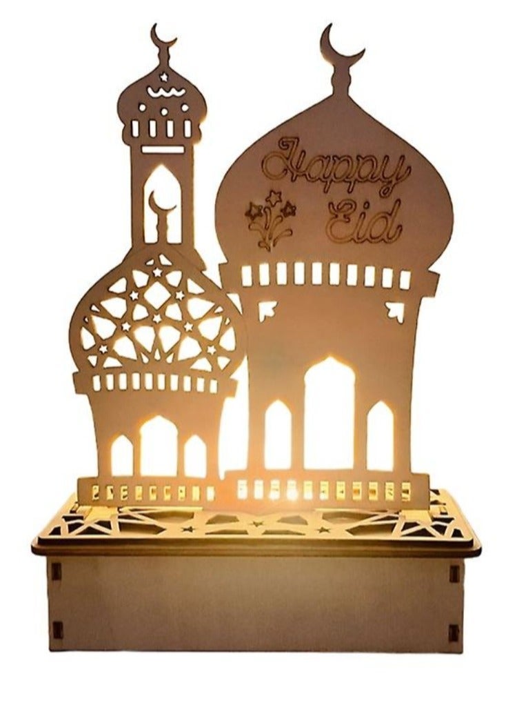 Al Zaabiah Happy Eid Wood Mosque Table Lamp Décor – 19 × 14 cm | Elegant Ramadan & Eid Accent - Image 3